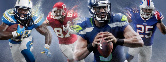 Group - M Gordon, T Kelce, R Wilson, L McCoy - Nike American Football NFL Team Kits.